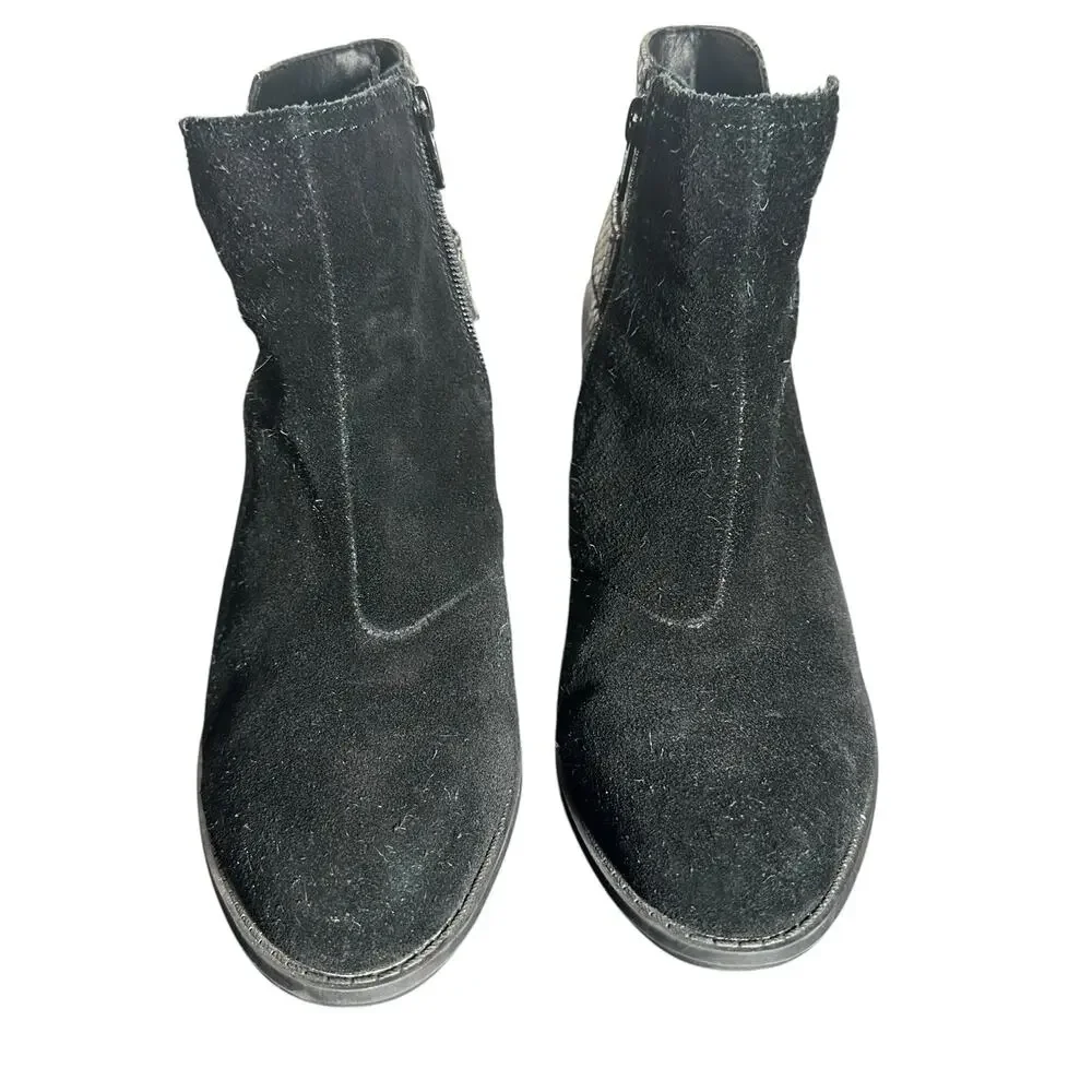 Vionic Naomi Snake Black Suede Ankle Boots Block Heel Size 7.5 Comfort